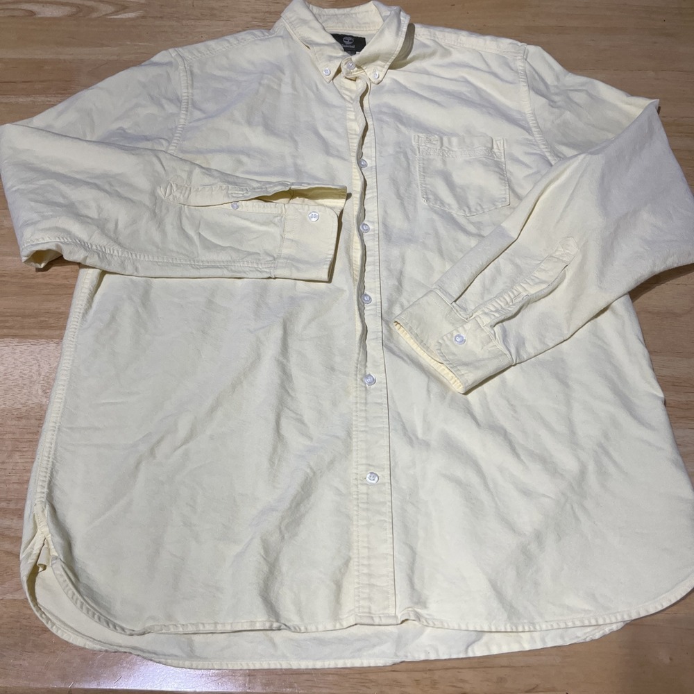 Timberland Mens Shirt Large Yellow Button Front Dress Regular Fit